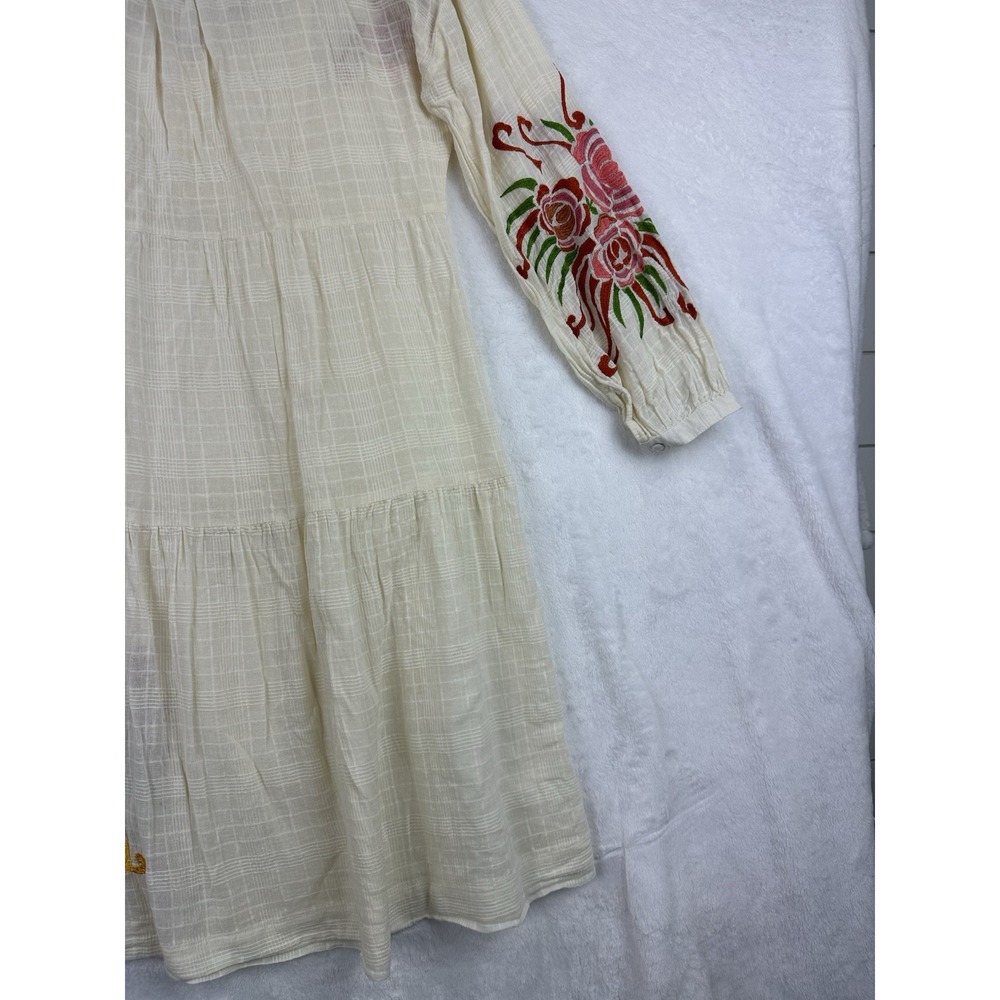Anthropologie Stella Forest Dress Size 36 Floral Embroidered Peasant Ecru Ivory - Picture 12 of 13